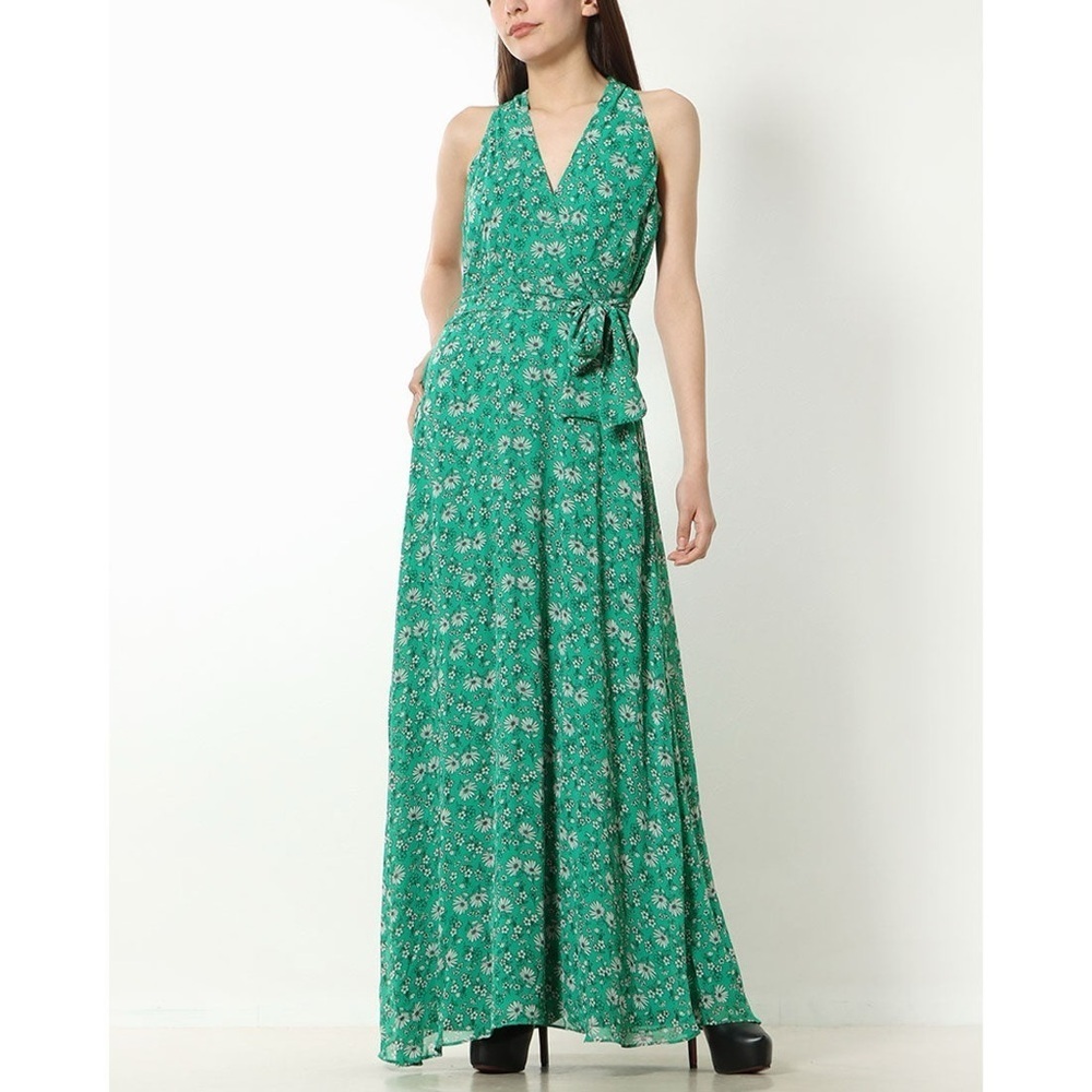 Chetta B Sleeveless Green Floral Maxi Dress Size 12